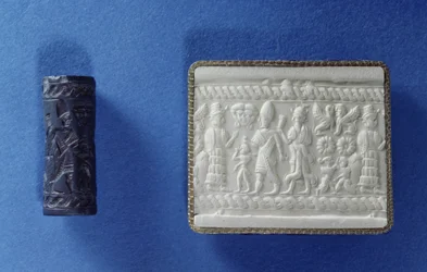 Zylindersiegel und Abdruck, möglicherweise babylonisch, ca. 18. Jahrhundert v. Chr.